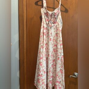 Floral Pink and White Sleeveless Dress